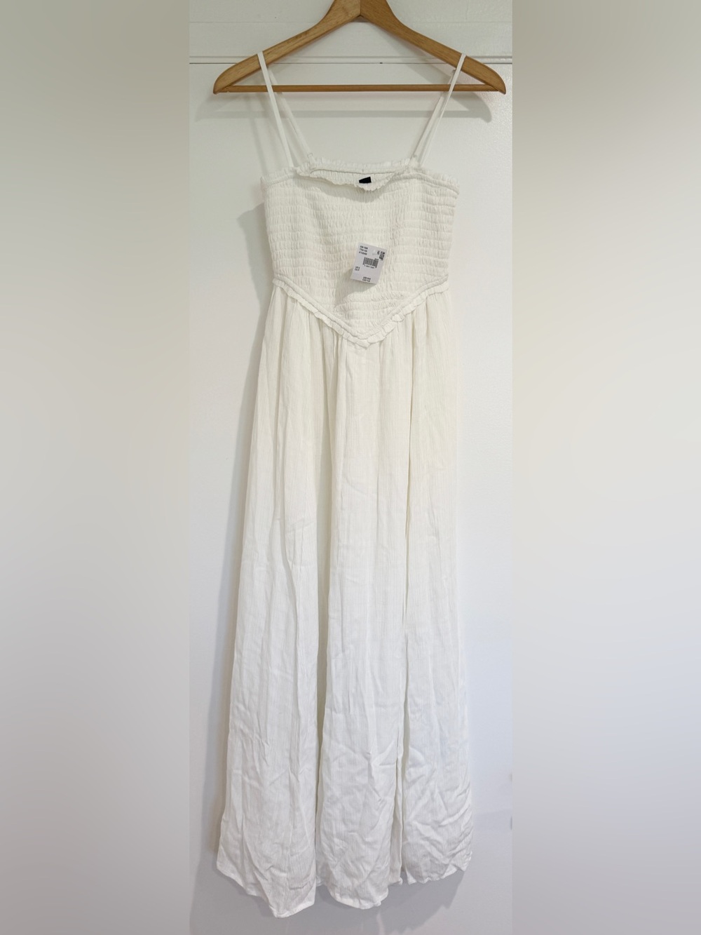 NWT American Eagle White Smocked Peasant V Neck Drop Waist Maxi Dress Coquette S